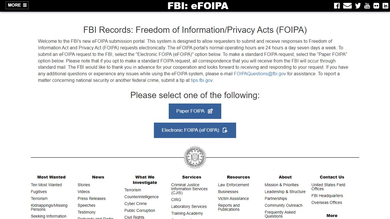eFOIPA Authorization - Federal Bureau of Investigation