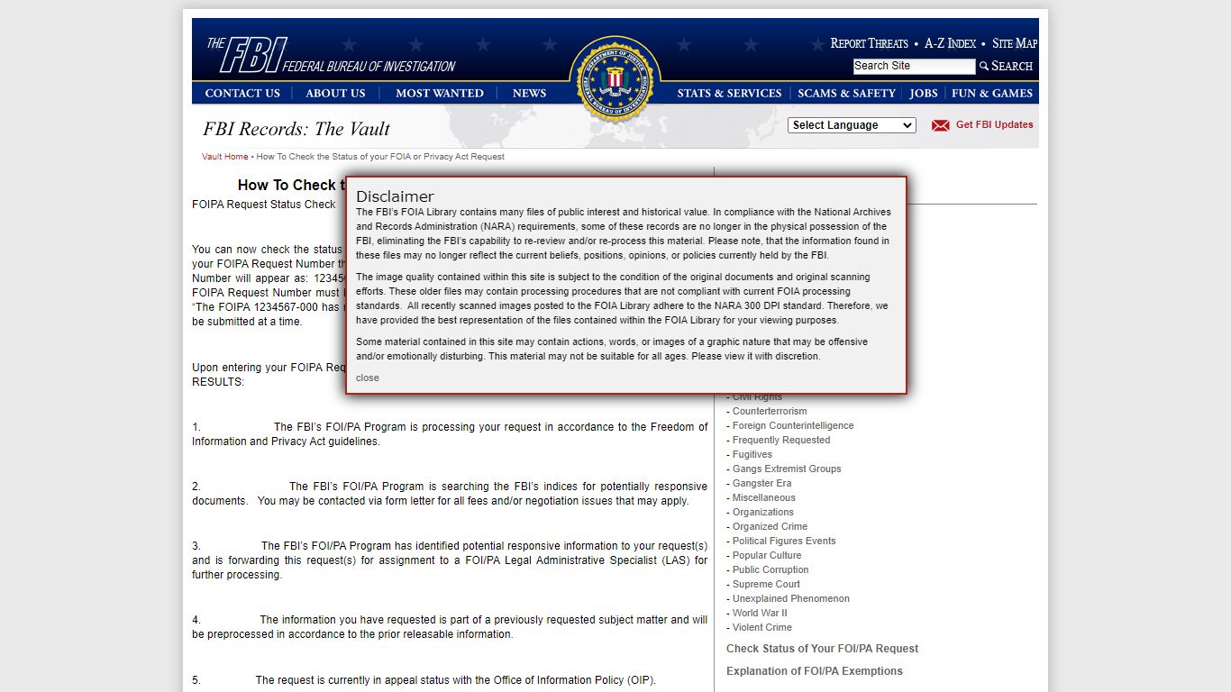 How To Check the Status of your FOIA or Privacy Act Request - FBI